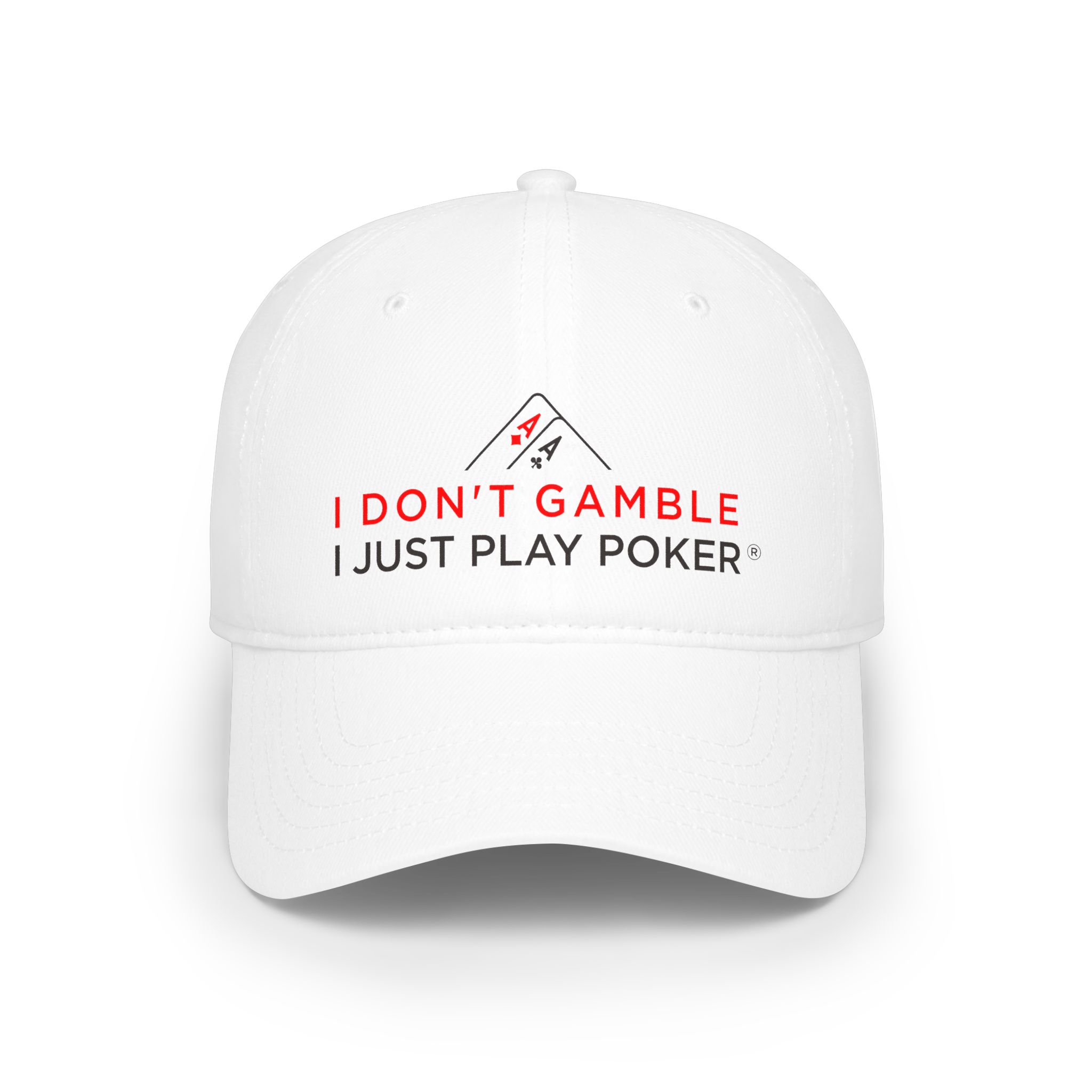 I Don’t Gamble, I Just Play Poker Cap – Red & Black Poker Logo