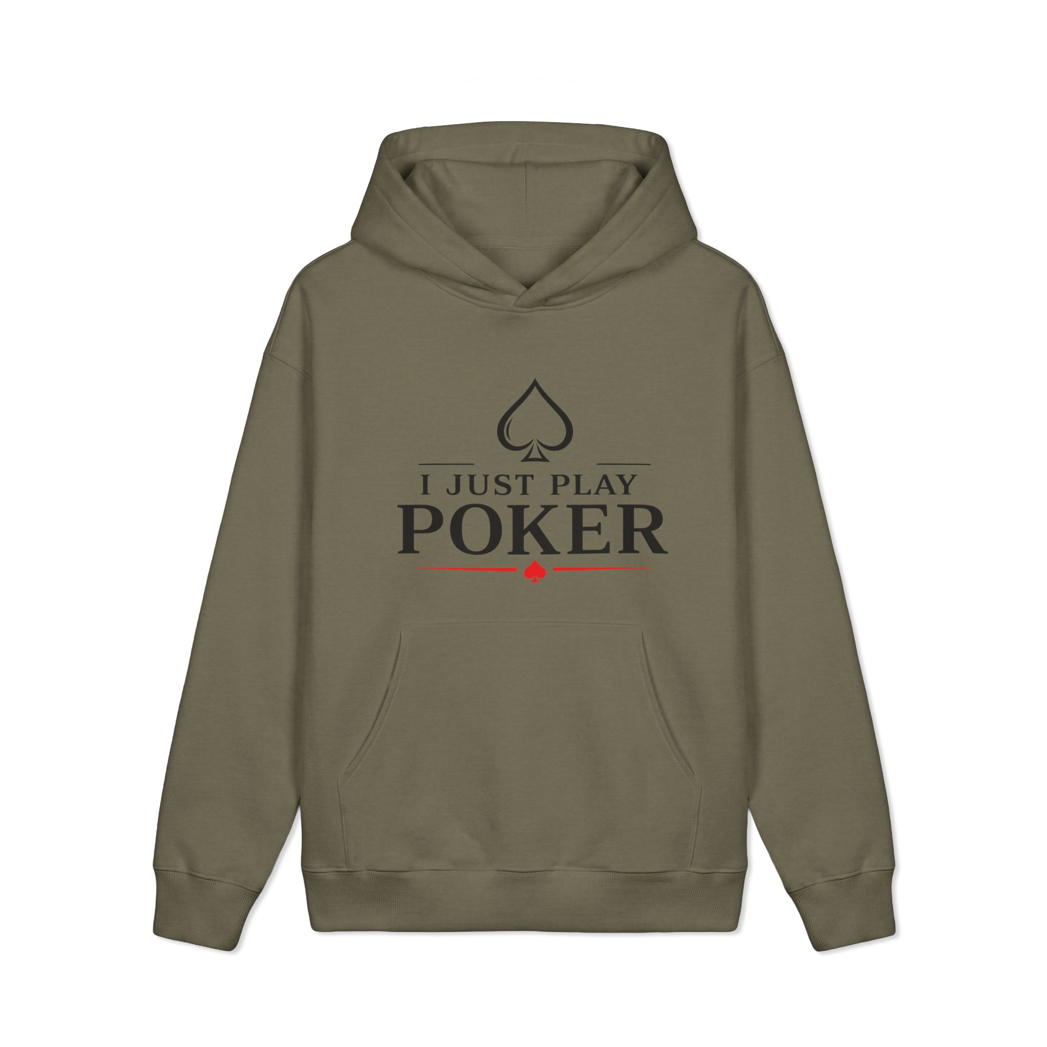 I Just Play Poker Hoodie – Black & Red Poker Logo