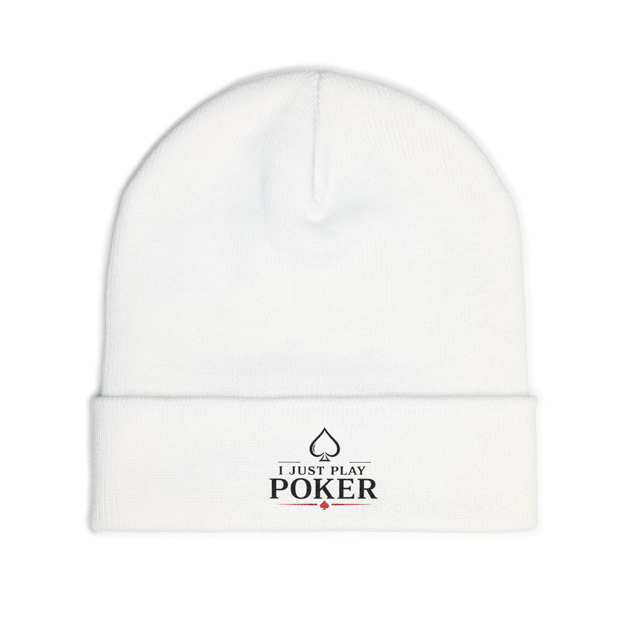 I Just Play Poker Beanie – Black & Red Logo