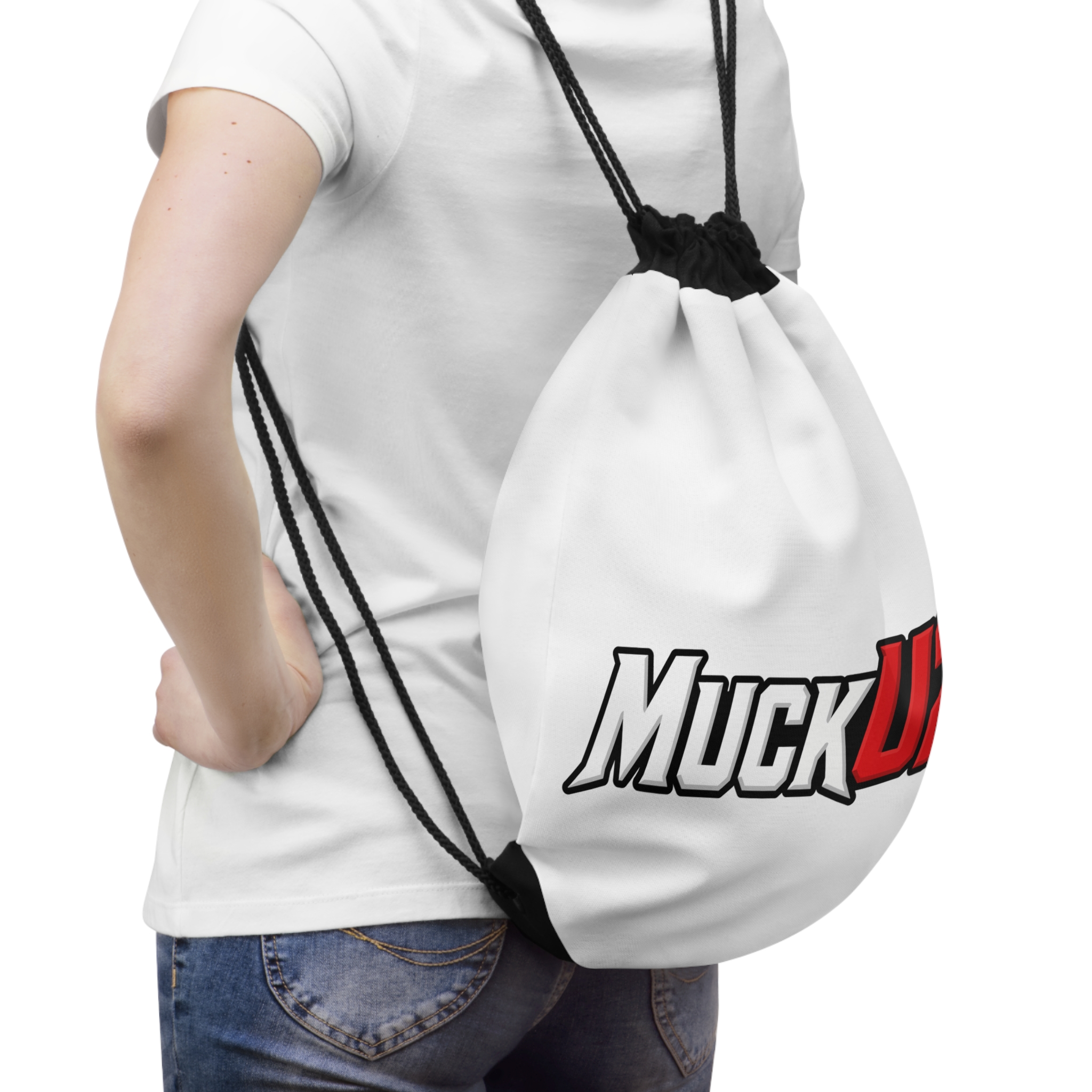 MuckU2 Drawstring Bag – White & Red Logo Poker Gym Bag