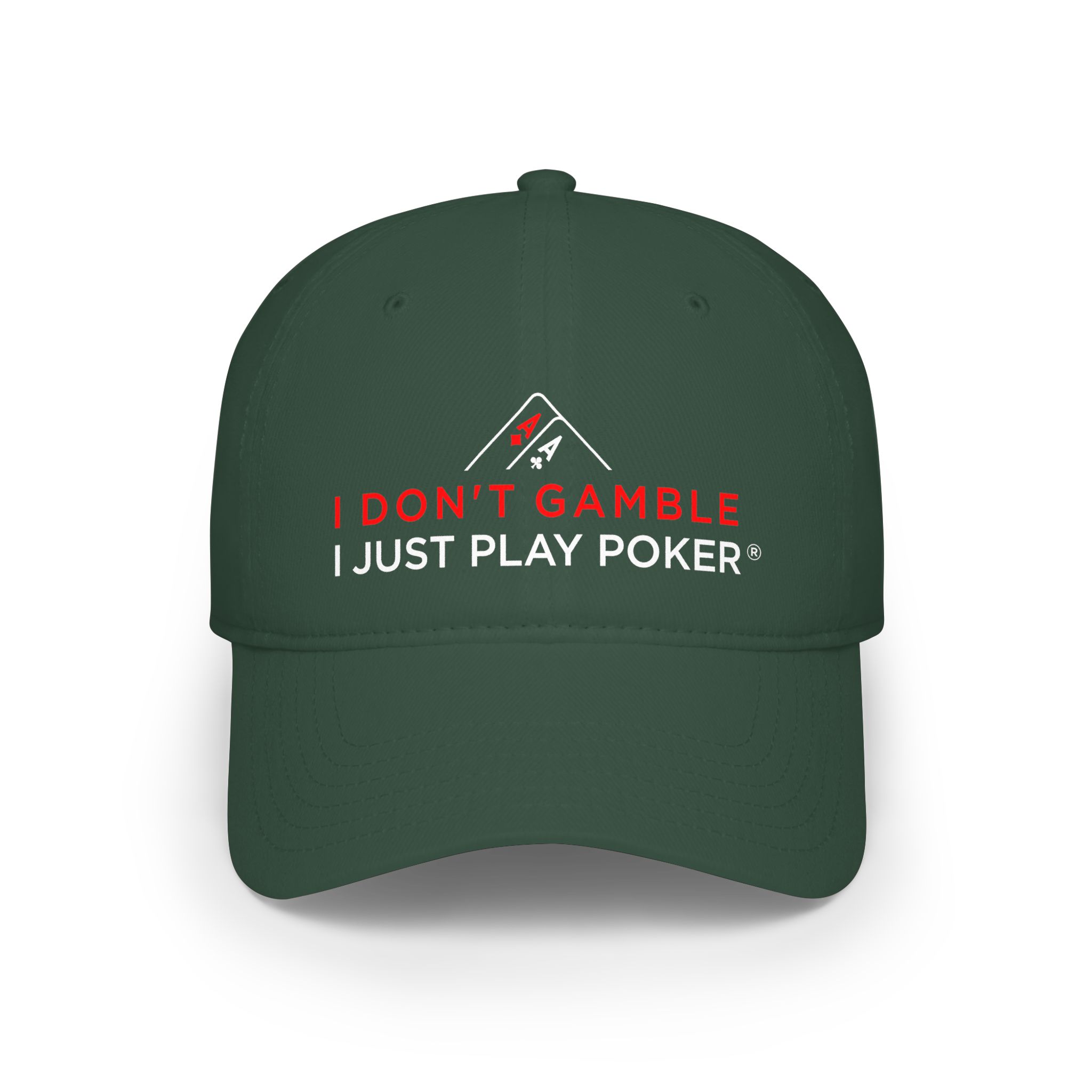 I Don’t Gamble, I Just Play Poker Cap – Red & White Poker Logo