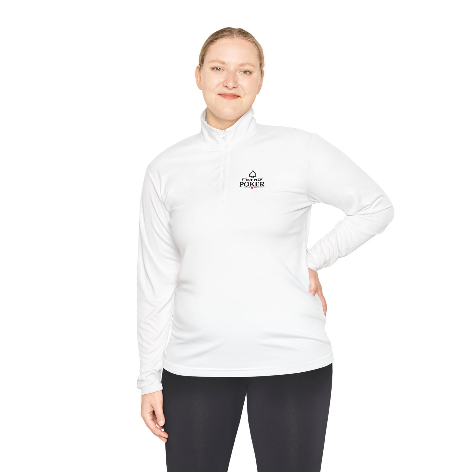 I Just Play Poker Quarter-Zip Pullover – Black & Red Poker Logo