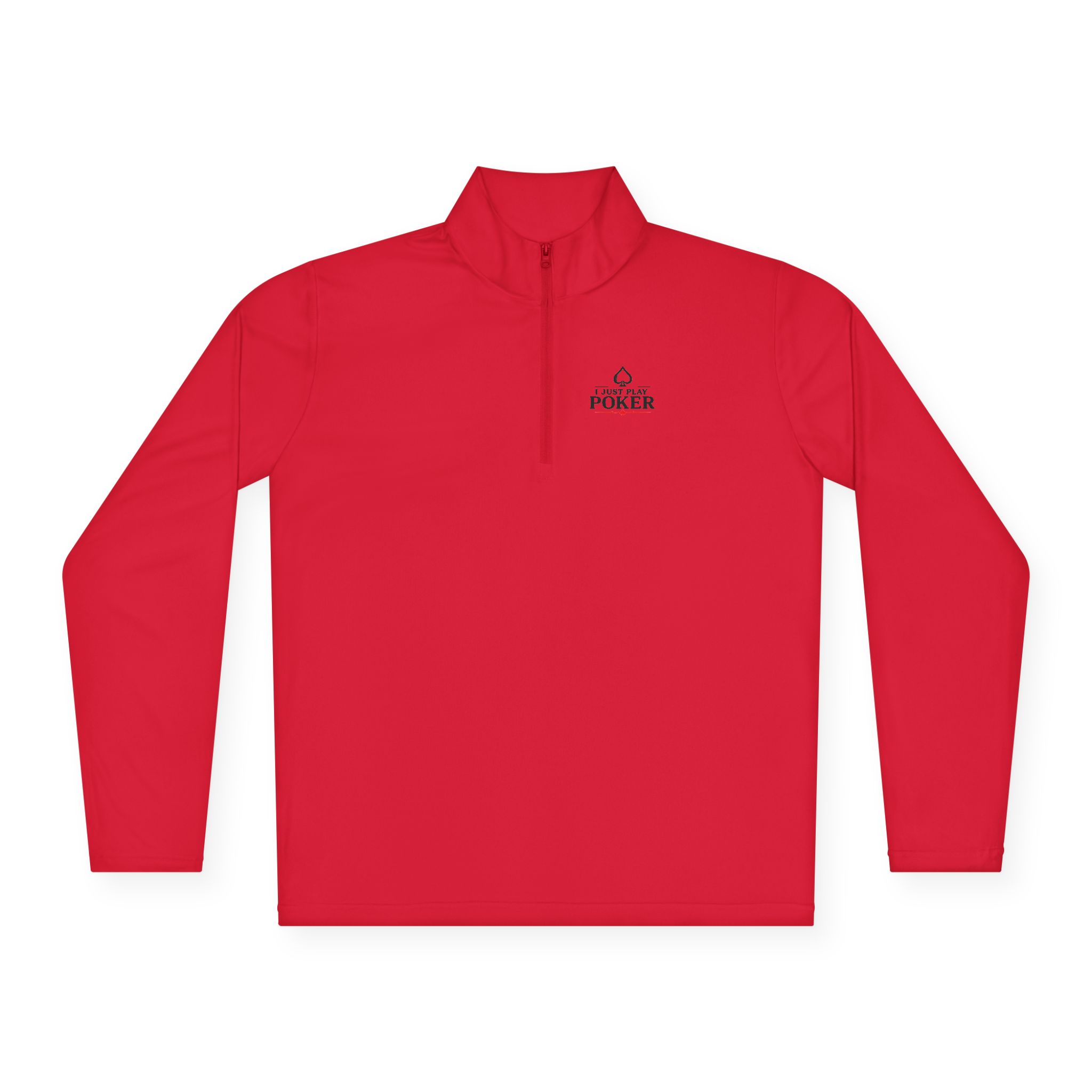 I Just Play Poker Quarter-Zip Pullover – Black & Red Poker Logo