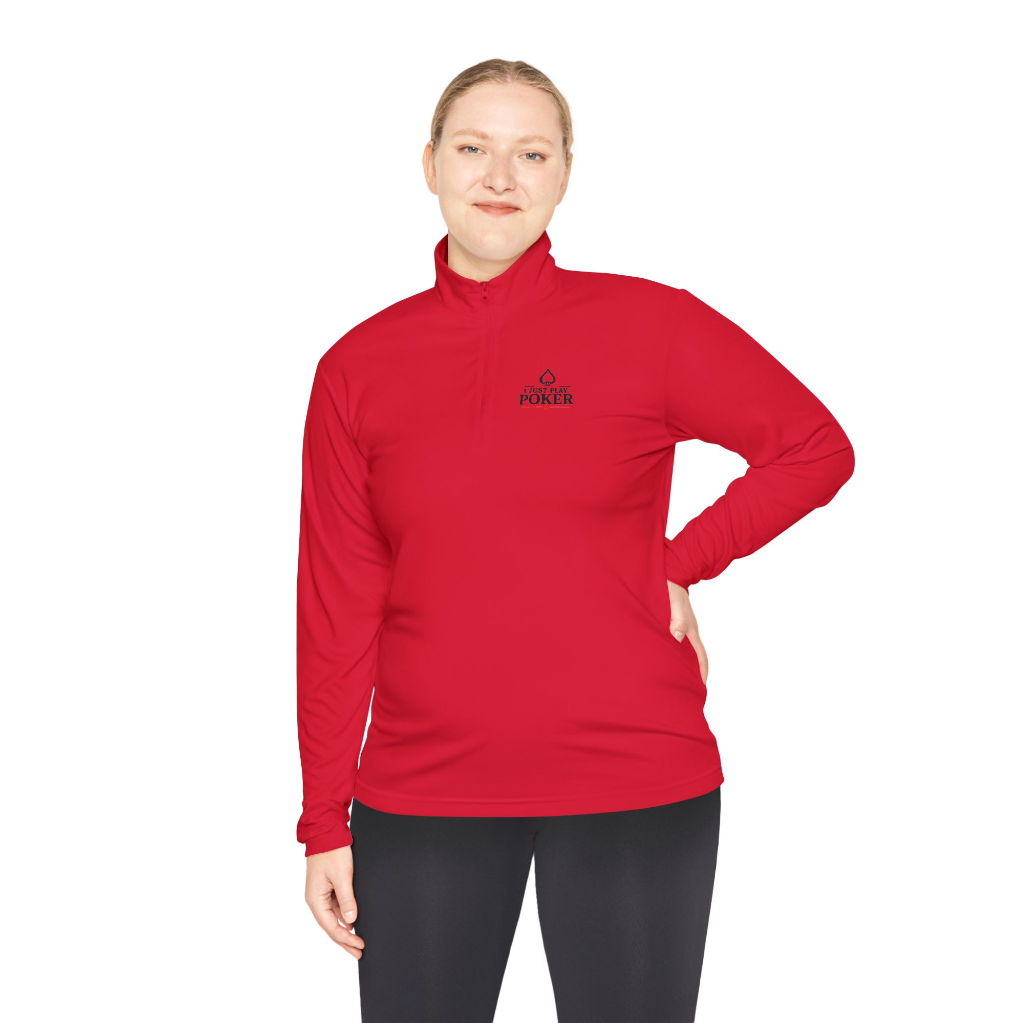 I Just Play Poker Quarter-Zip Pullover – Black & Red Poker Logo