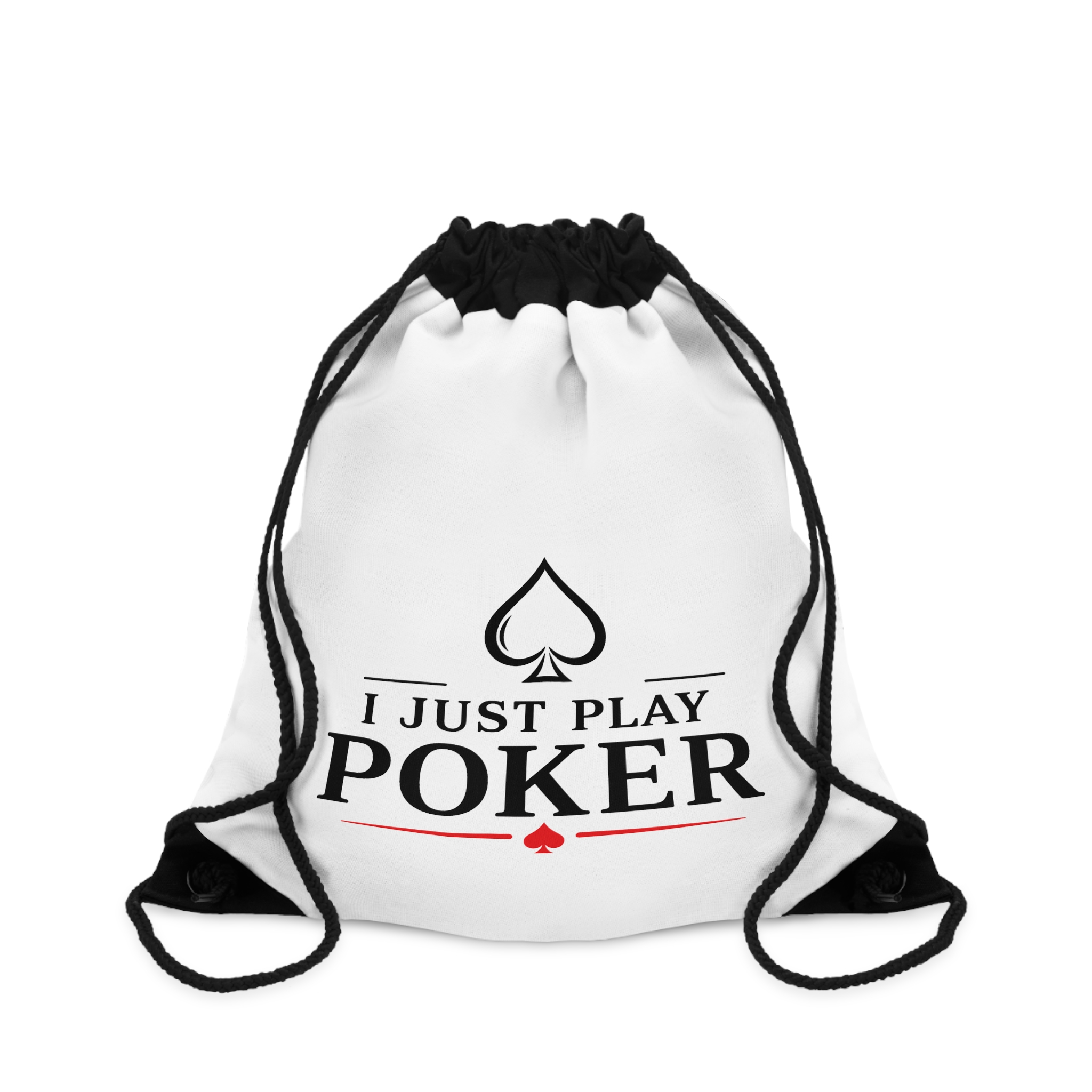 I Just Play Poker Drawstring Bag – Black & Red Poker Logo