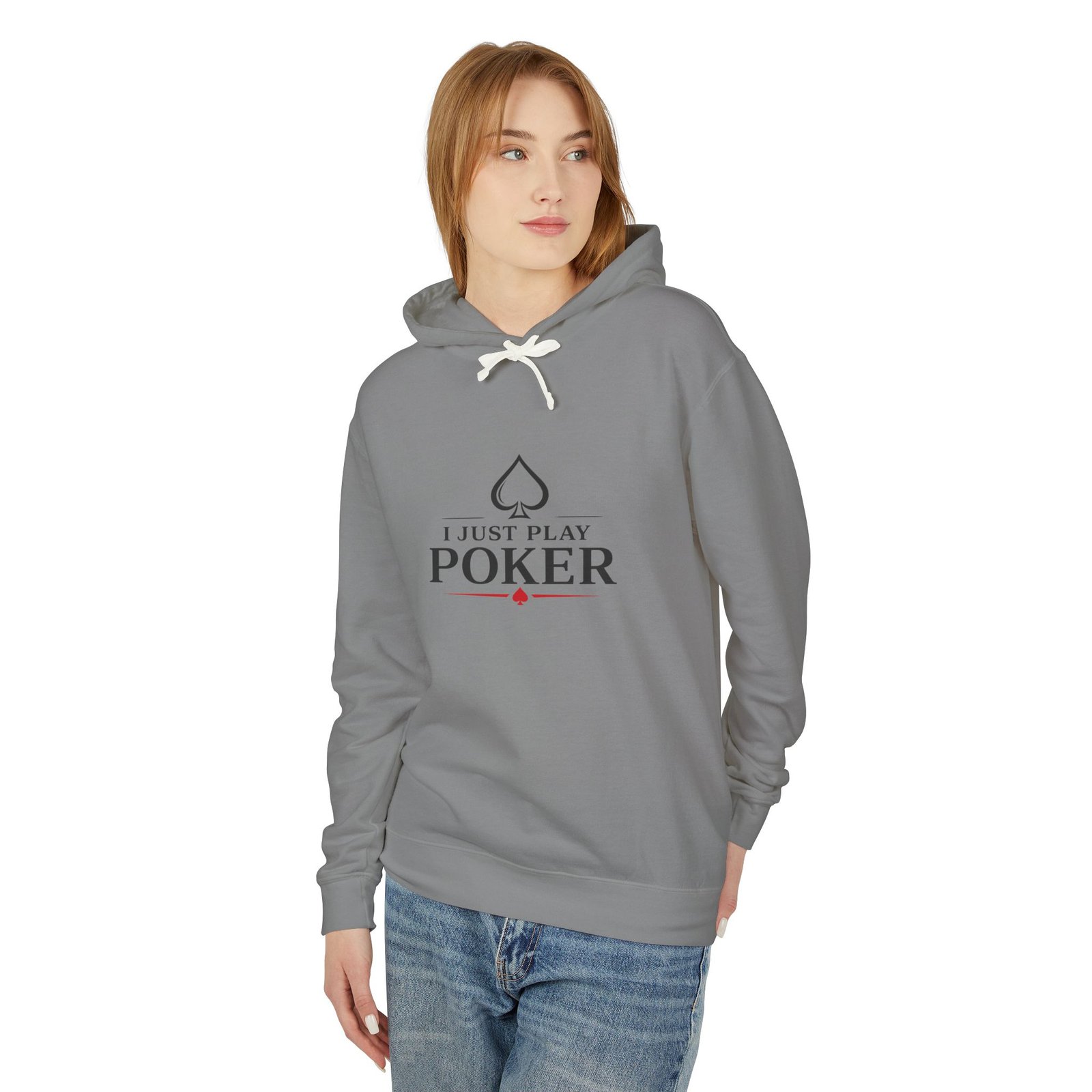 I Just Play Poker Hoodie – Black & Red Poker Logo