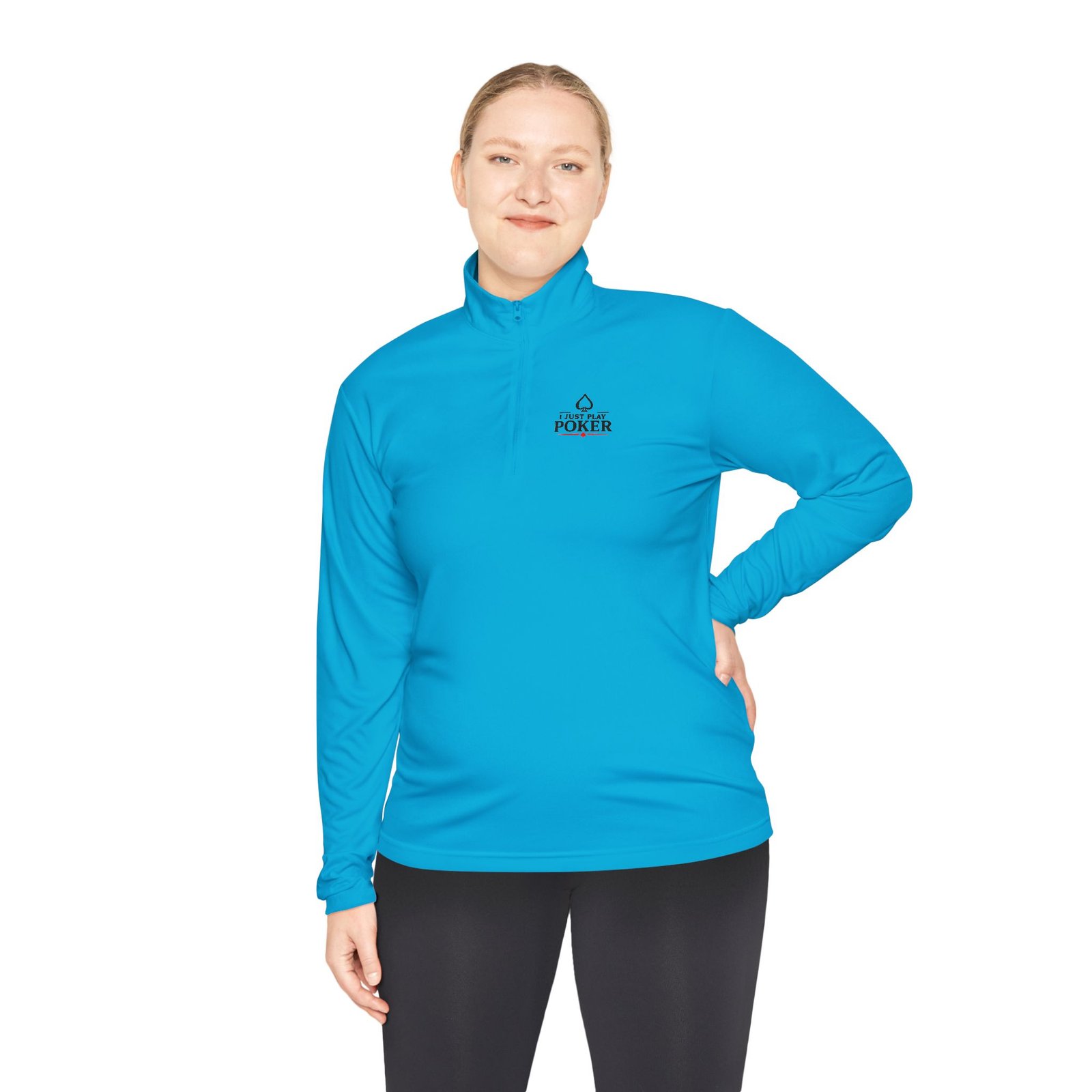 I Just Play Poker Quarter-Zip Pullover – Black & Red Poker Logo