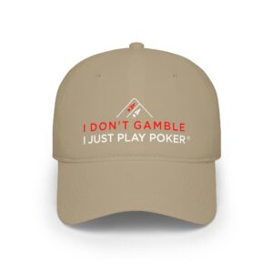 I Don’t Gamble, I Just Play Poker Cap – Red & White Poker Logo
