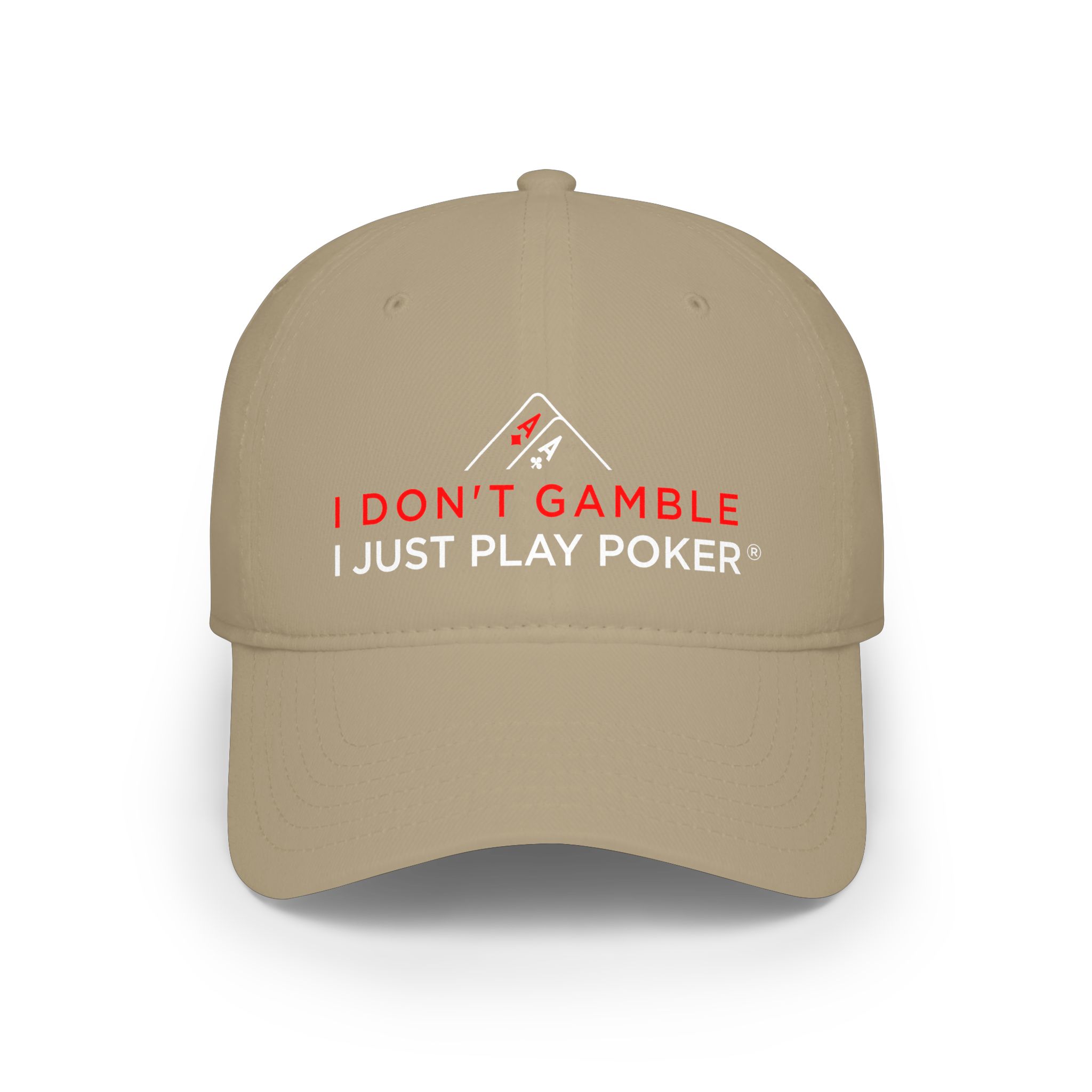 I Don’t Gamble, I Just Play Poker Cap – Red & White Poker Logo