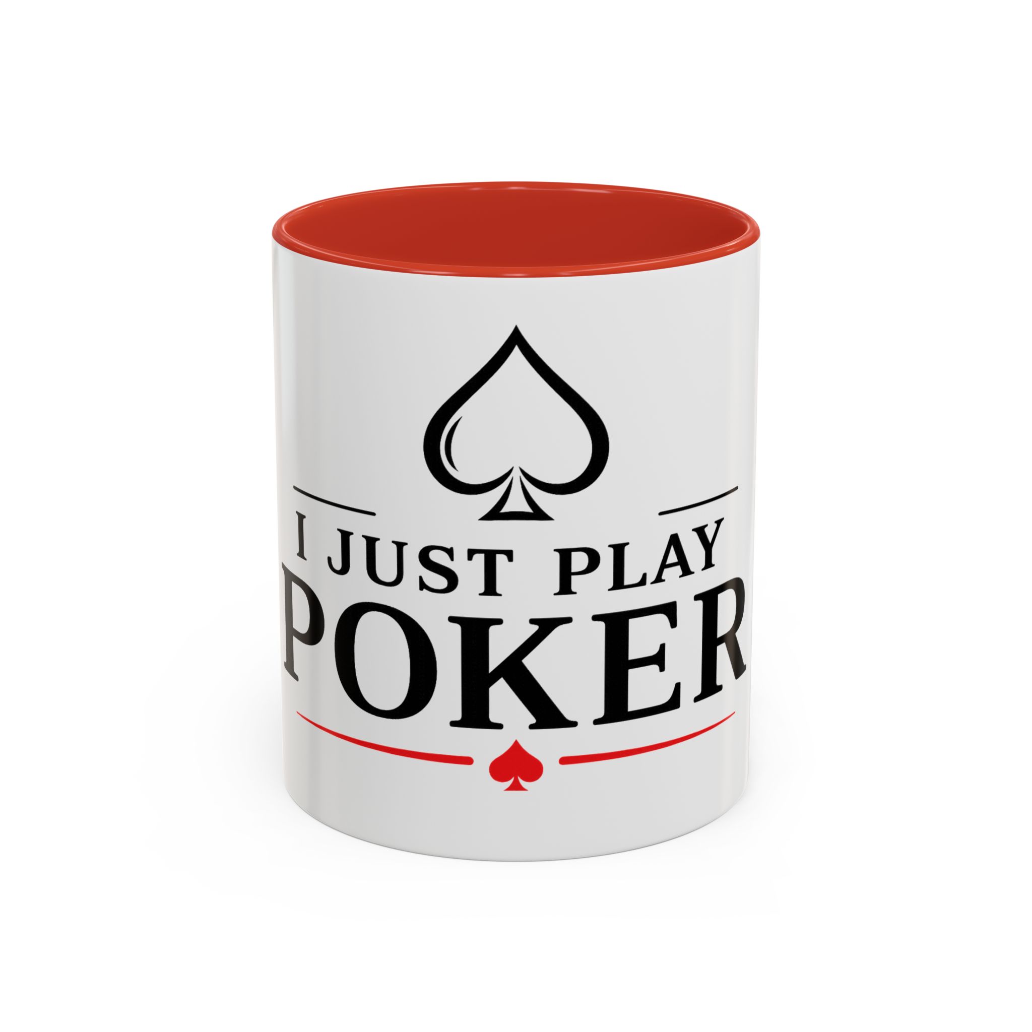 I Just Play Poker White Mug – Black & Red Logo