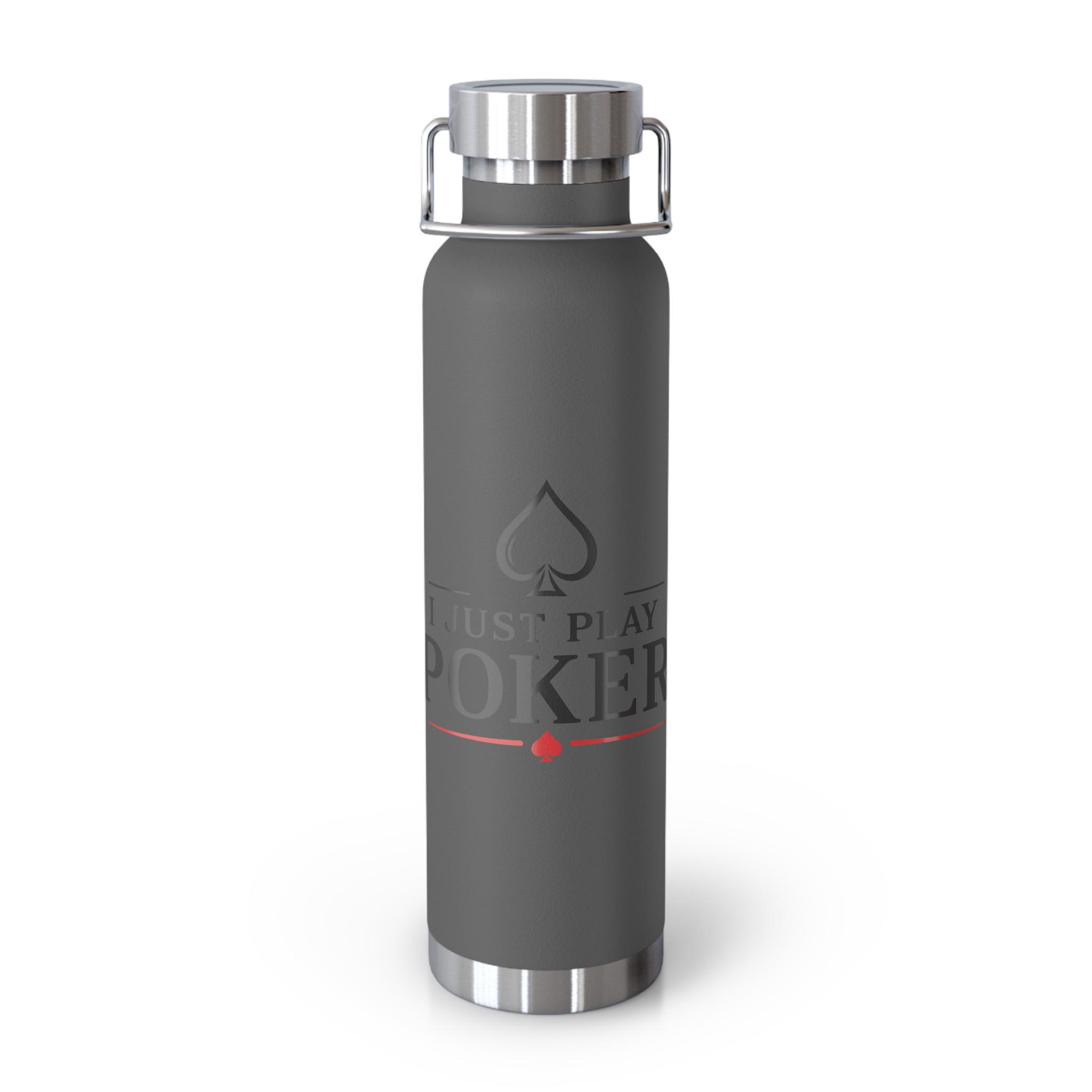 I Just Play Poker Insulated Water Bottle – Black & Red Logo