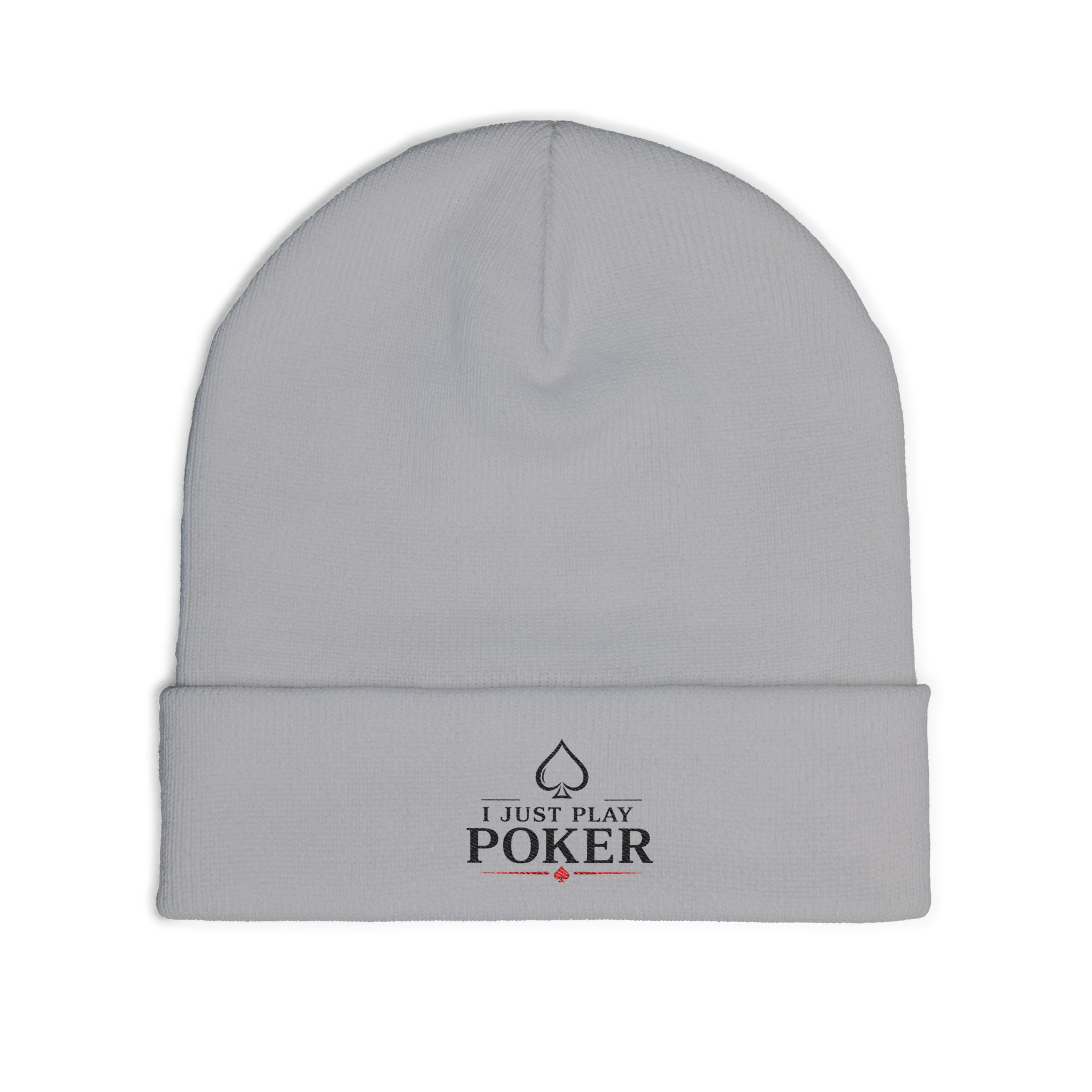 I Just Play Poker Beanie – Black & Red Logo
