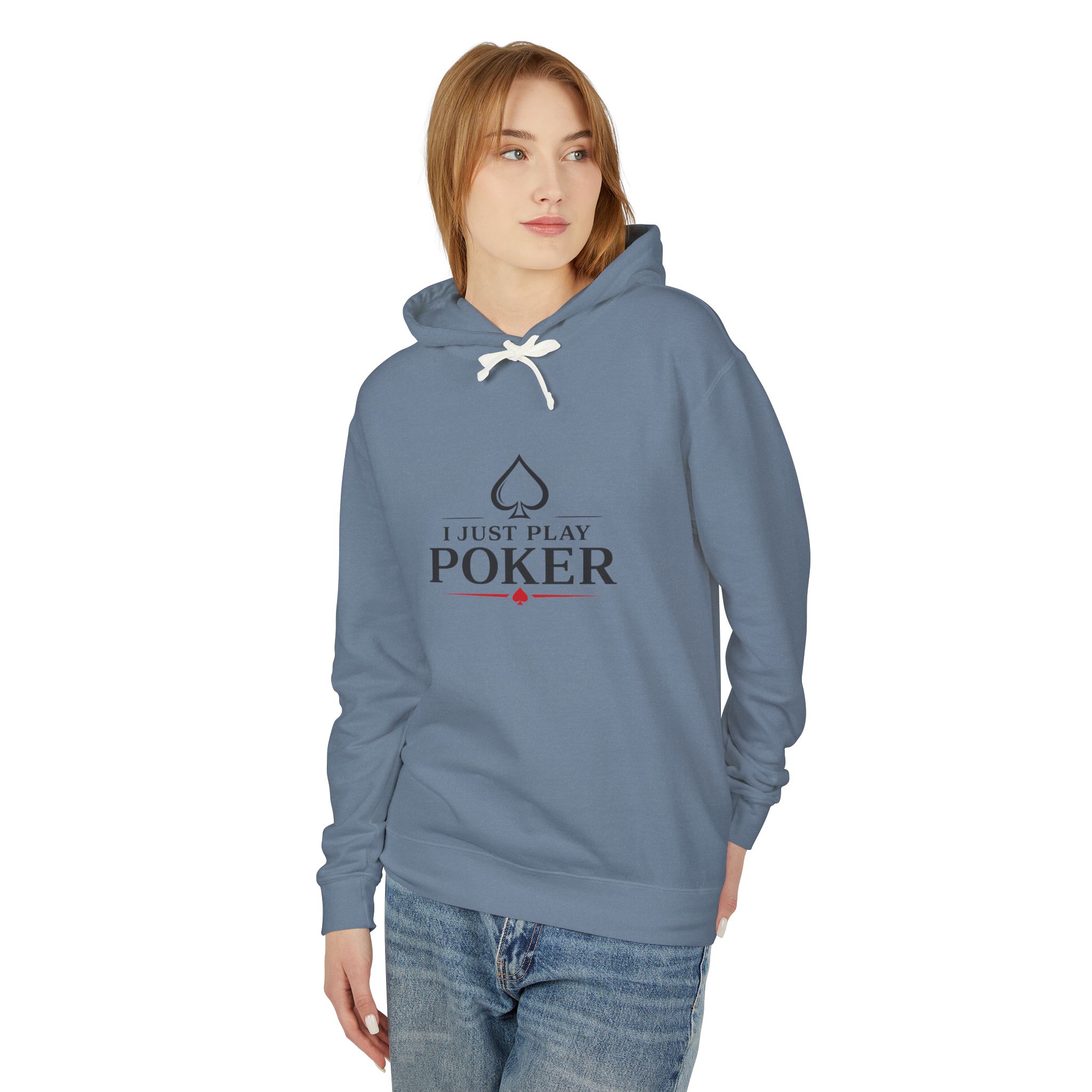 I Just Play Poker Hoodie – Black & Red Poker Logo