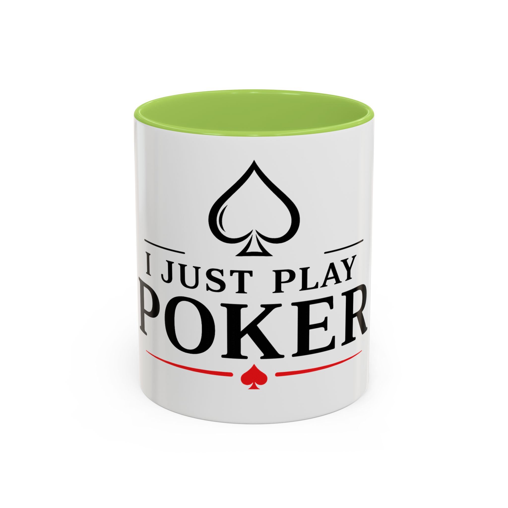 I Just Play Poker White Mug – Black & Red Logo