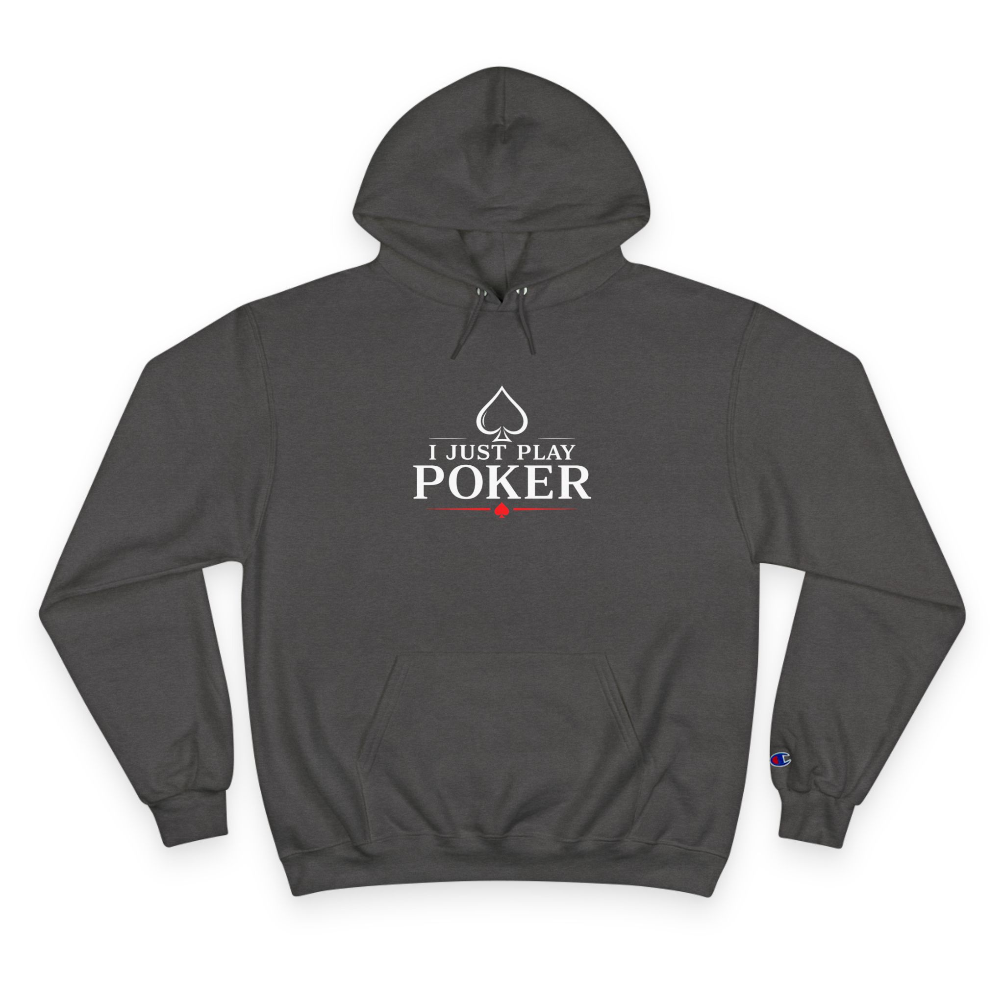 I Just Play Poker Hoodie – White & Red Poker Logo