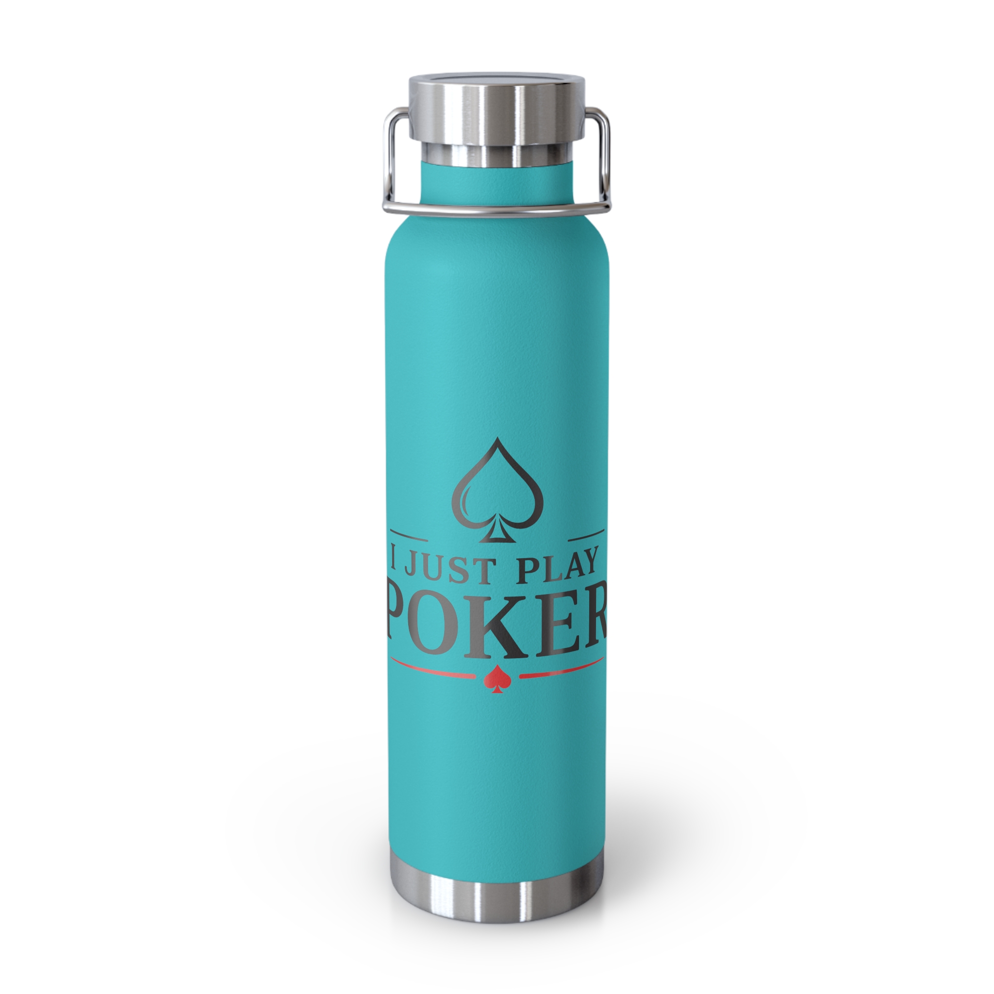I Just Play Poker Insulated Water Bottle – Black & Red Logo